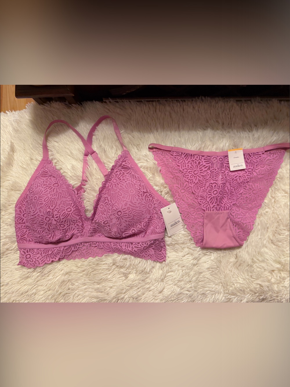 audrey Lace Triangle Bralette & Bikini Set - Lavender Pink